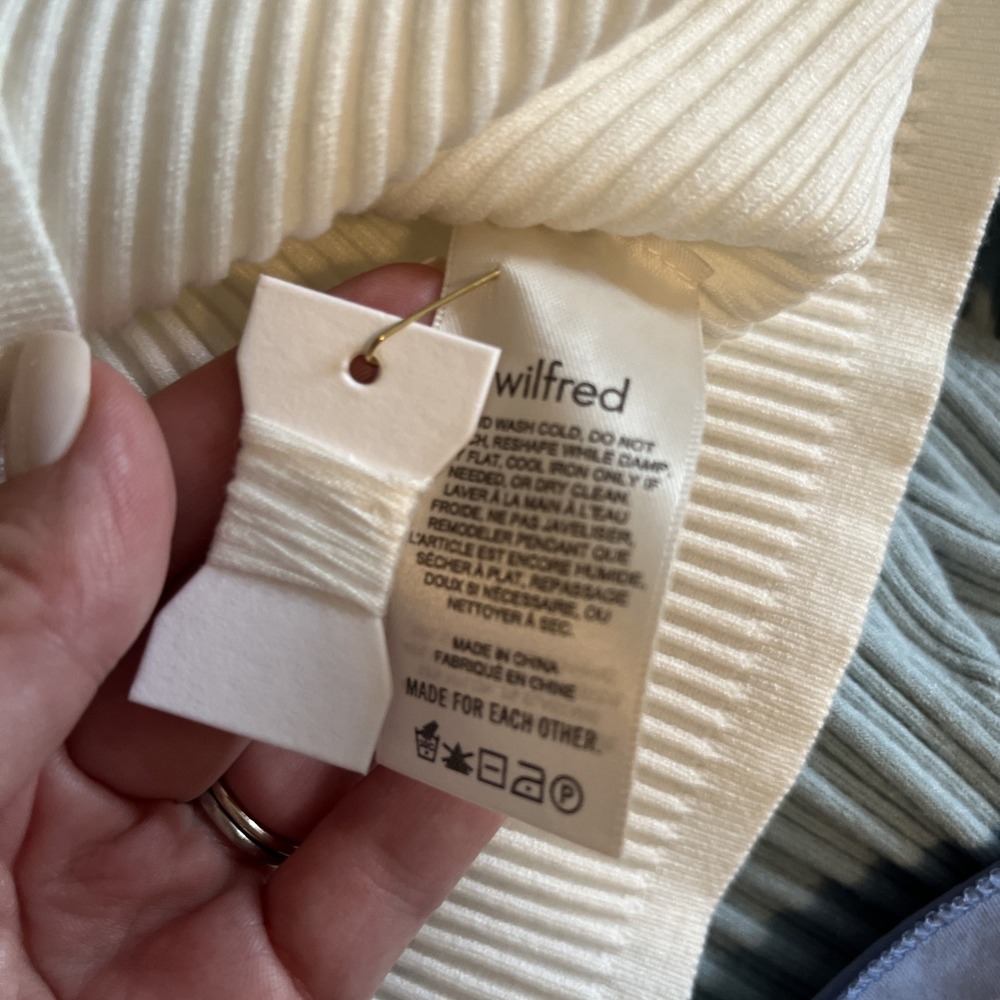NWT Aritzia Wilfred Reso High Waisted White Ribbed Mini Skirt Minimalist Neutral - Picture 9 of 9